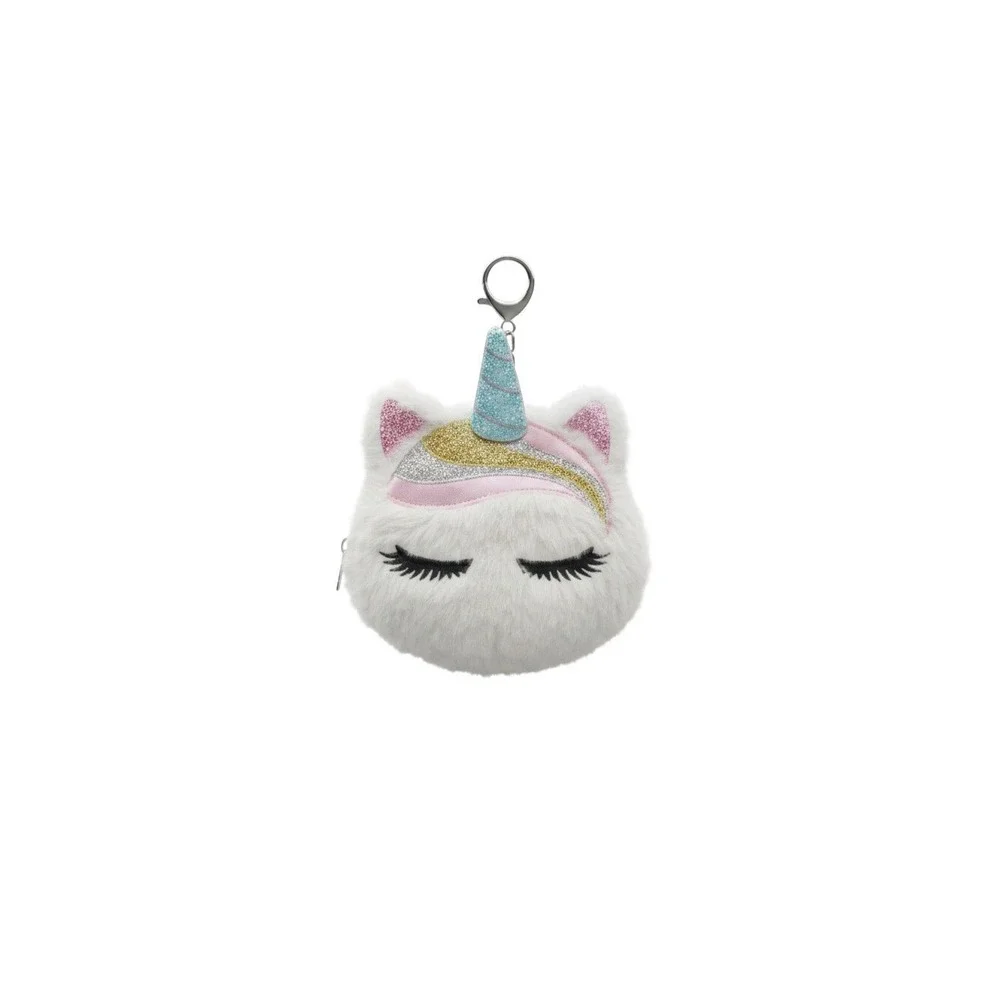 Claire's Unicorn Coin Purse Girls OS White NWT Plush Faux Fur Glitter Keychain